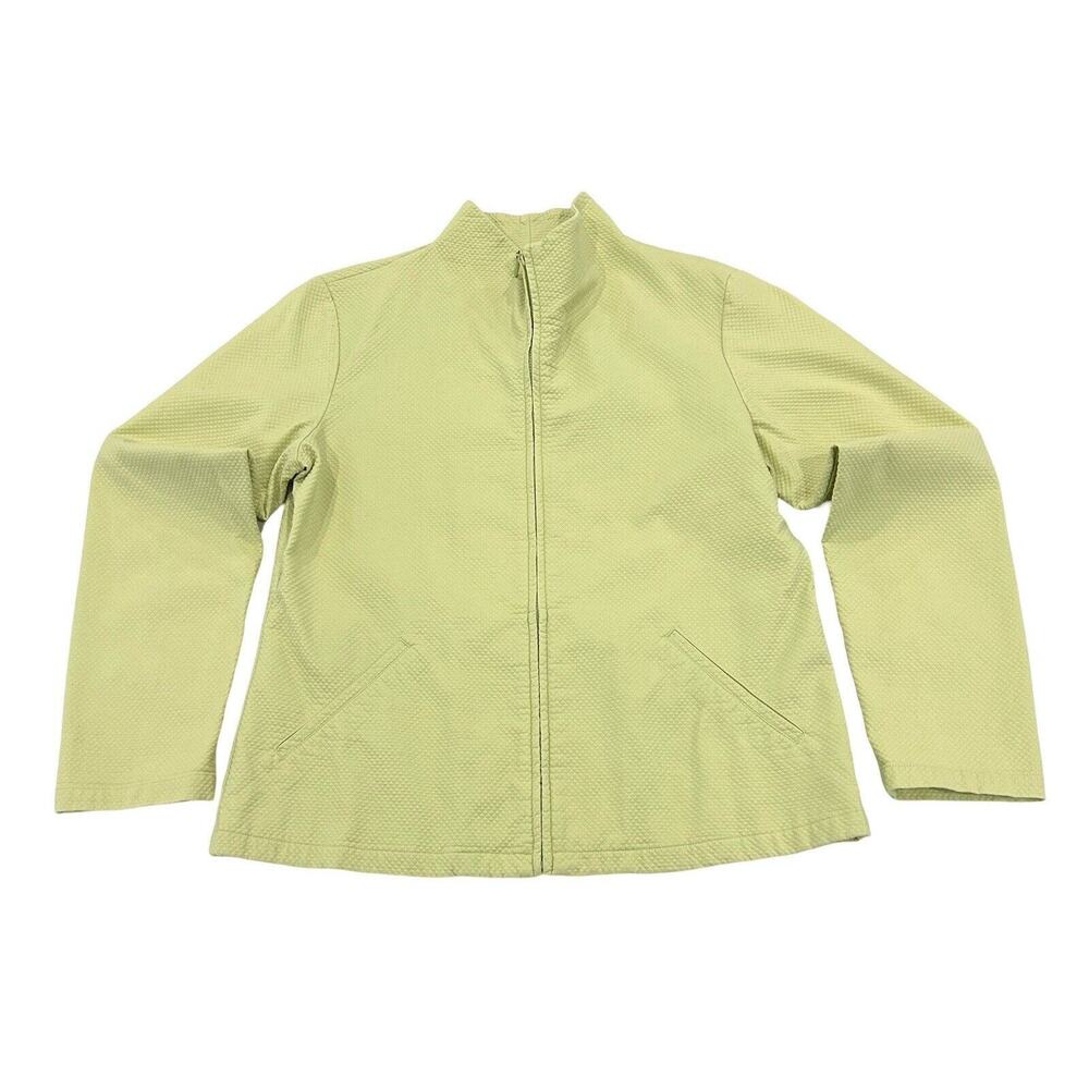 Eileen Fisher Womens Jacket Size S Pear Green Textured Cotton Weave Full Zip